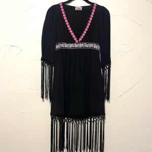 Western Black Fringe Dress with Embroidery Ranch Royalty